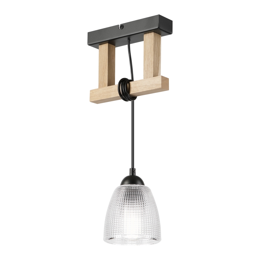 Pendul pe cablu LEANDRA 1xE27/15W/230V stejar/negru