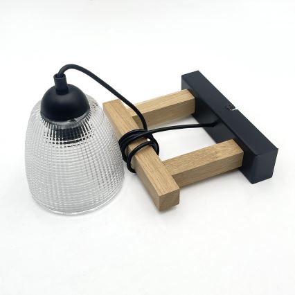 Pendul pe cablu LEANDRA 1xE27/15W/230V stejar/negru