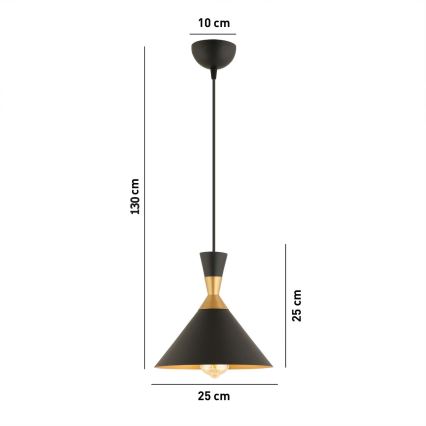 Pendul pe cablu MONZA 1xE27/40W/230V Ø 25 cm negru/auriu
