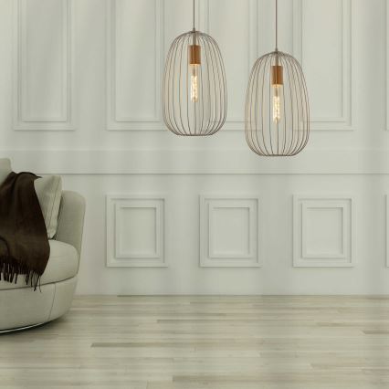 Pendul pe cablu OVELLA 1xE27/15W/230V Ø 25 cm crem/pin