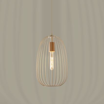 Pendul pe cablu OVELLA 1xE27/15W/230V Ø 25 cm crem/pin