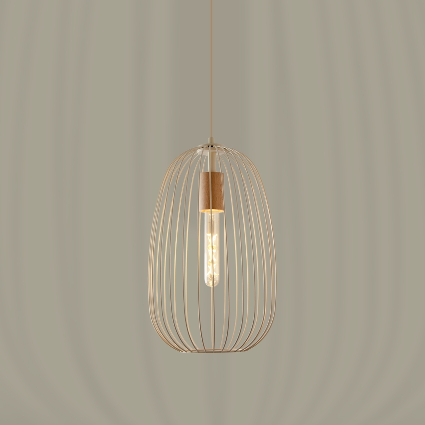 Pendul pe cablu OVELLA 1xE27/15W/230V Ø 25 cm crem/pin