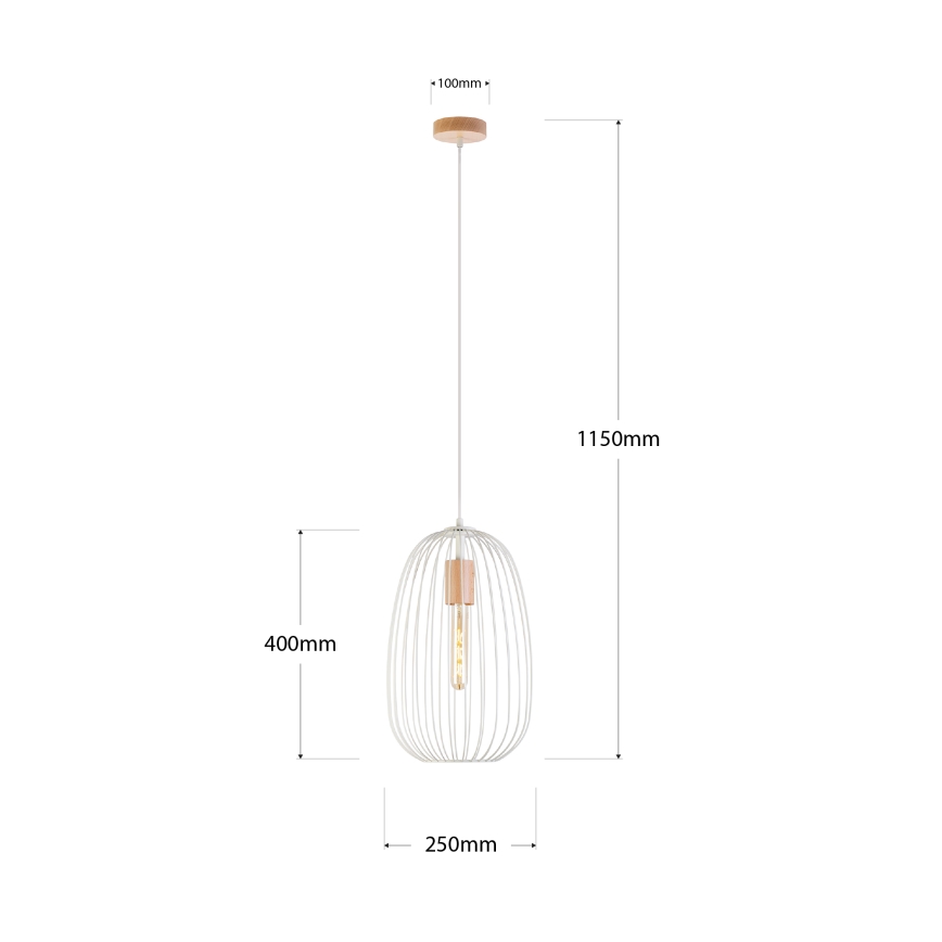 Pendul pe cablu OVELLA 1xE27/15W/230V Ø 25 cm crem/pin