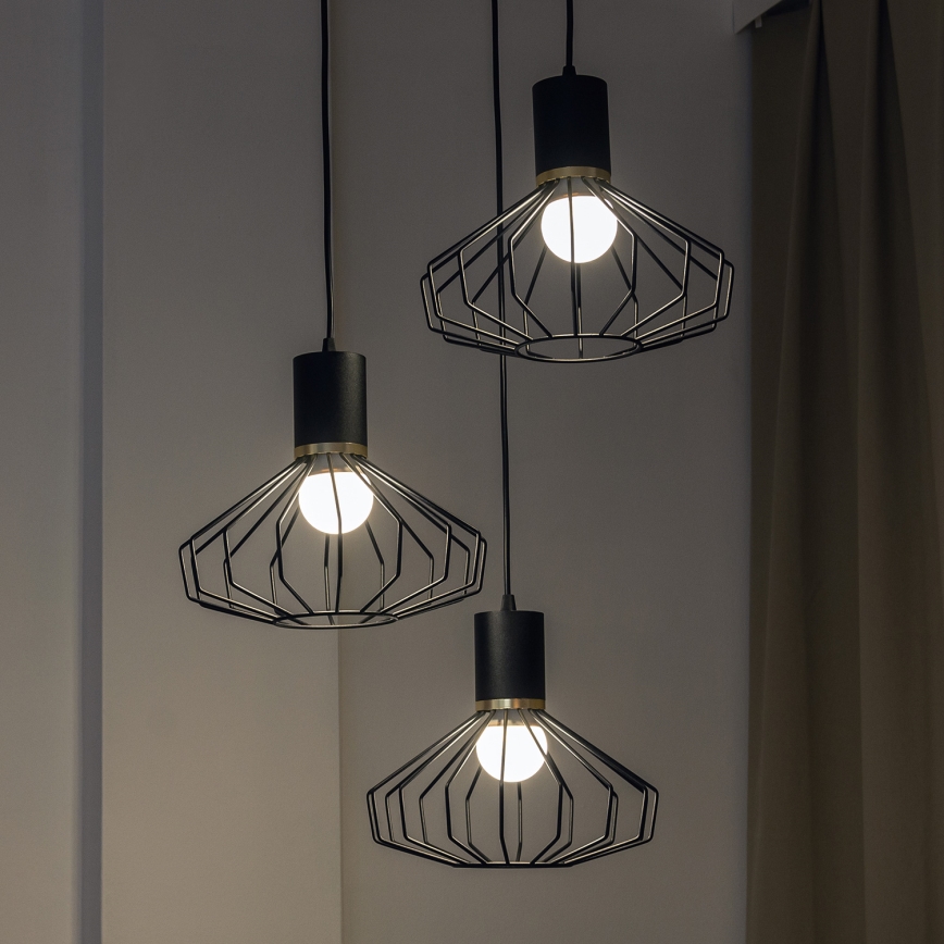 Pendul pe cablu SOLANO 3xE27/15W/230V negru/auriu