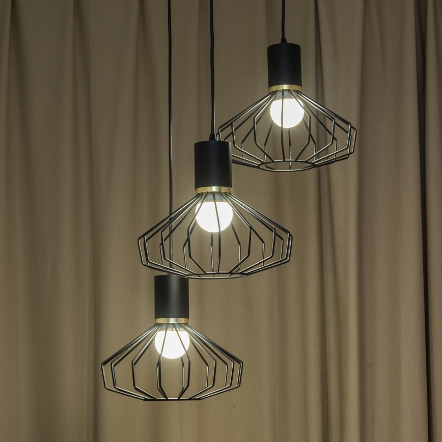 Pendul pe cablu SOLANO 3xE27/15W/230V negru/auriu