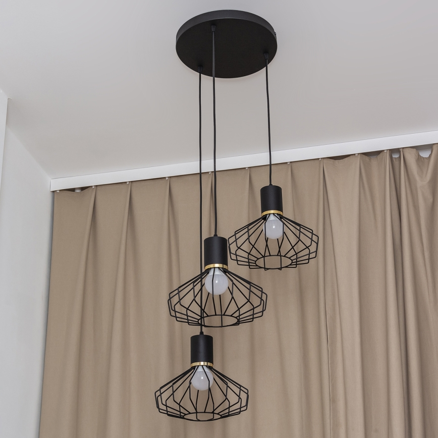 Pendul pe cablu SOLANO 3xE27/15W/230V negru/auriu