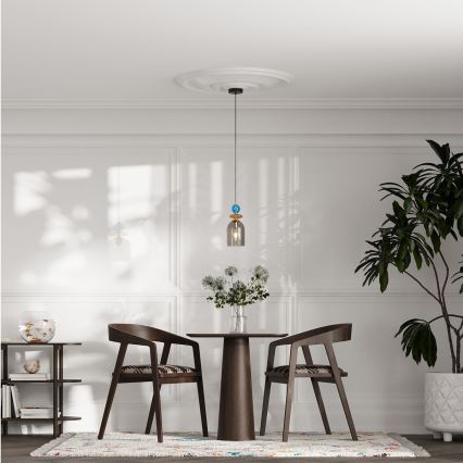 Pendul pe cablu TROPEA 1xE27/15W/230V negru/albastru fumuriu/bej