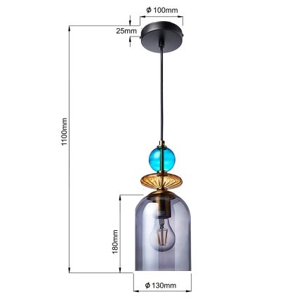 Pendul pe cablu TROPEA 1xE27/15W/230V negru/albastru fumuriu/bej