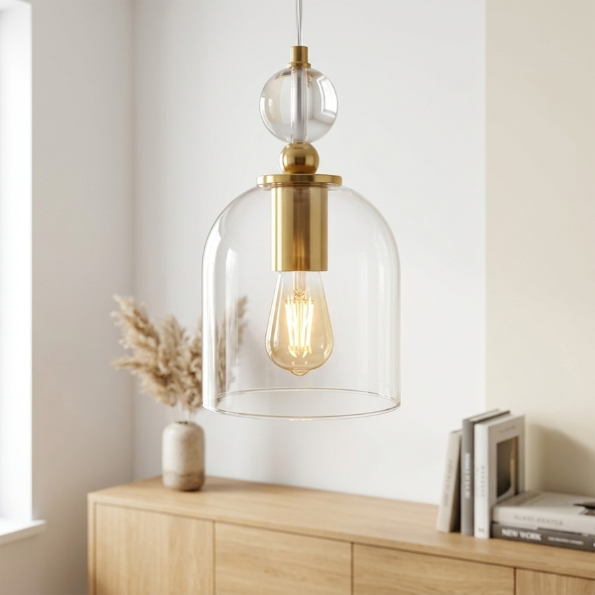 Pendul pe cablu VELARE 1xE27/15W/230V auriu/transparent