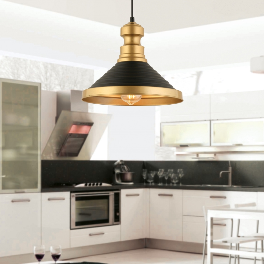 Pendul suspendat pe cablu MONZA 1xE27/40W/230V, Ø 30 cm, negru/auriu