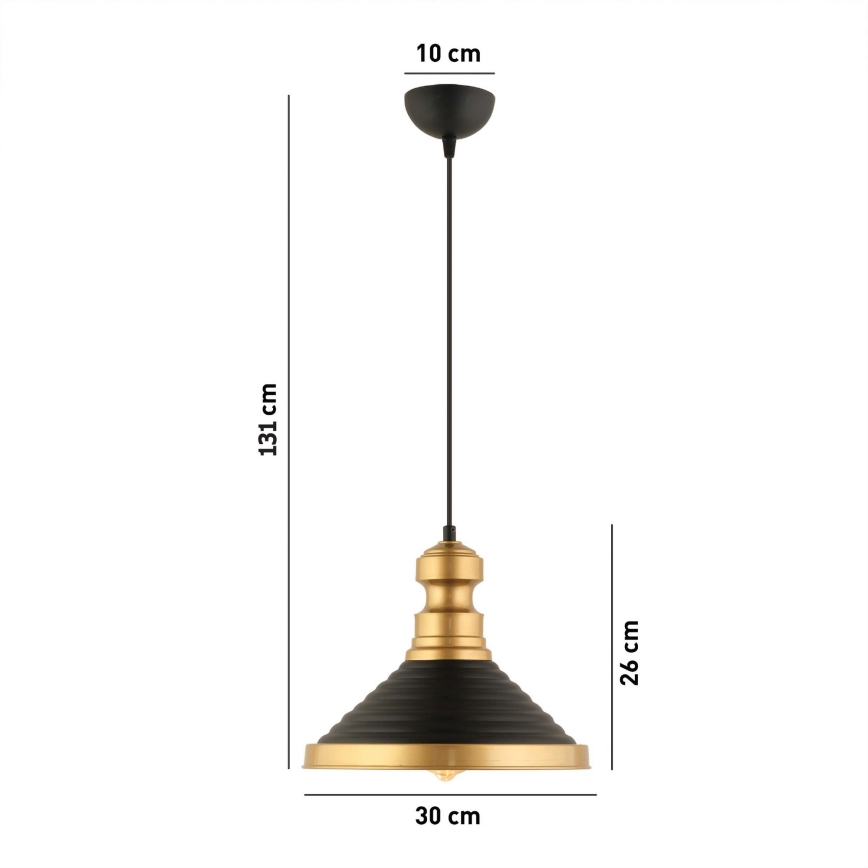 Pendul suspendat pe cablu MONZA 1xE27/40W/230V, Ø 30 cm, negru/auriu