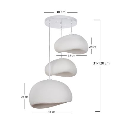 Pendul WABI SABI pe cablu, 3xE27/40W/230V, Ø 76 cm, alb - Brilagi