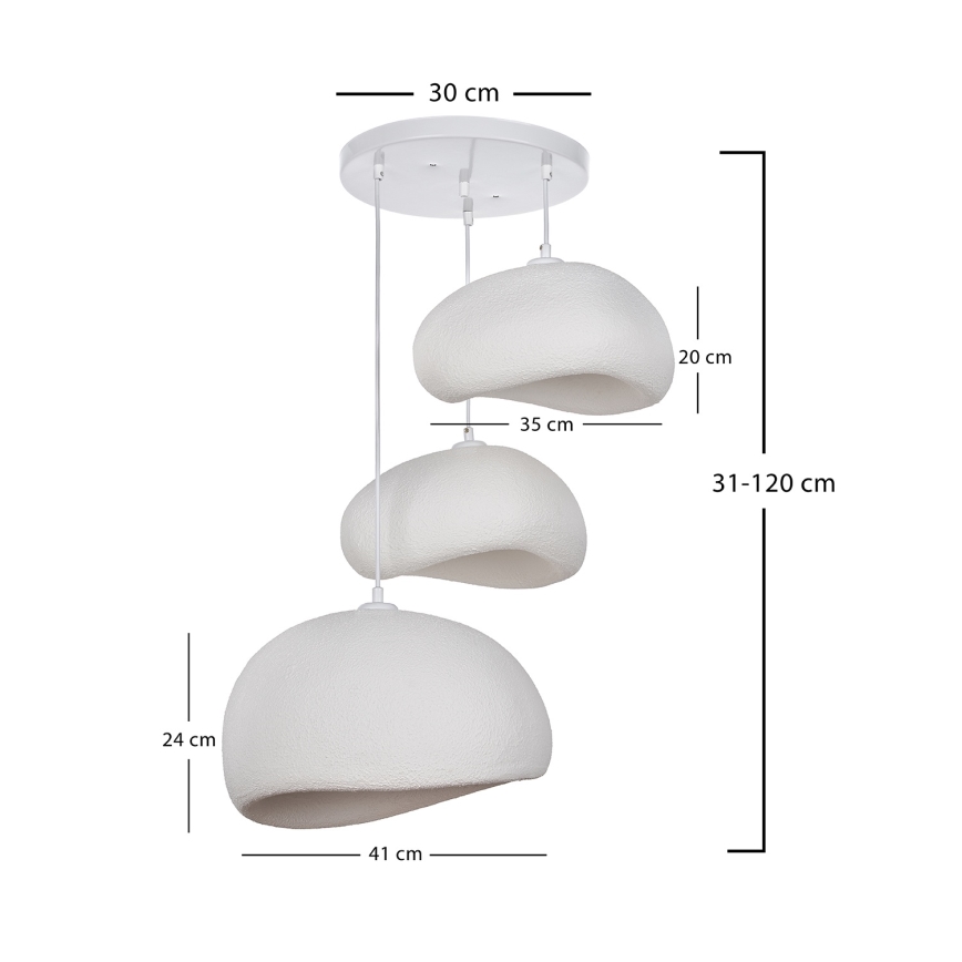 Pendul WABI SABI pe cablu, 3xE27/40W/230V, Ø 76 cm, alb - Brilagi