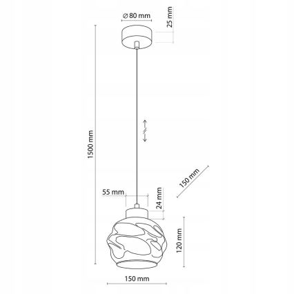 Pendul ZULIA pe cablu 1xE27/15W/230V, negru/fumuriu