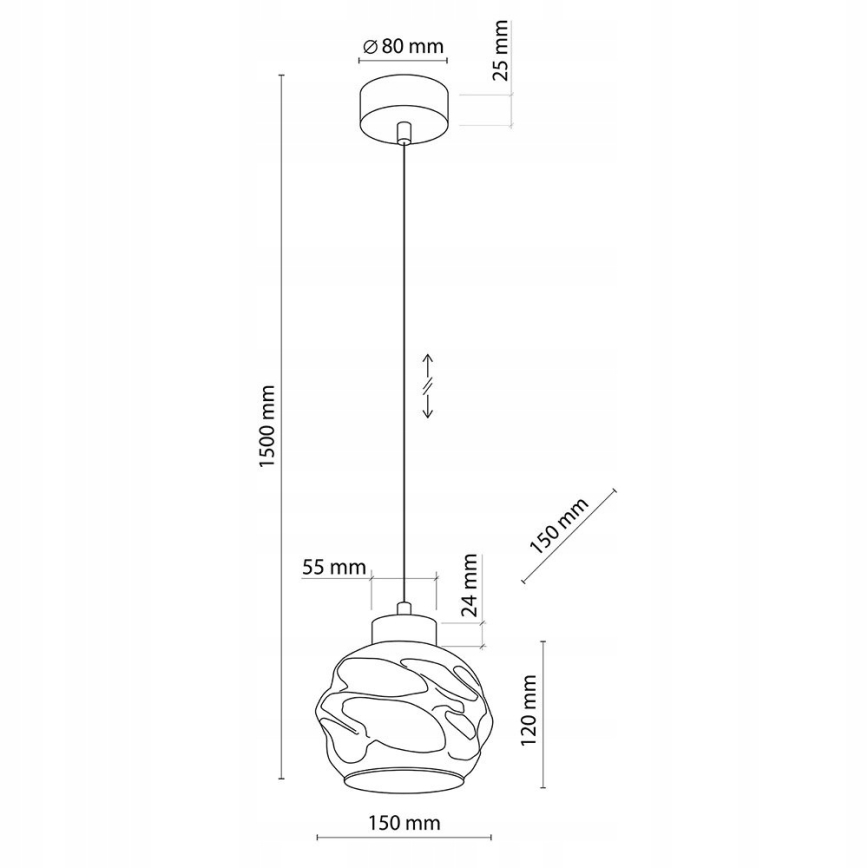Pendul ZULIA pe cablu 1xE27/15W/230V, negru/fumuriu