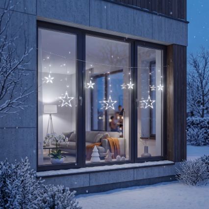 Perdea LED de Crăciun de exterior BRILAGI 77xLED/3xAA/USB 1,8m IP44 alb rece