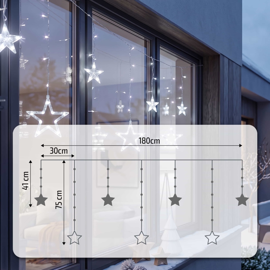 Perdea LED de Crăciun de exterior BRILAGI 77xLED/3xAA/USB 1,8m IP44 alb rece