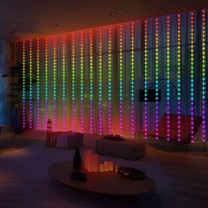 Perdea LED RGB de Crăciun reglabilă WIZARD 300xLED/USB 3x3m + telecomandă