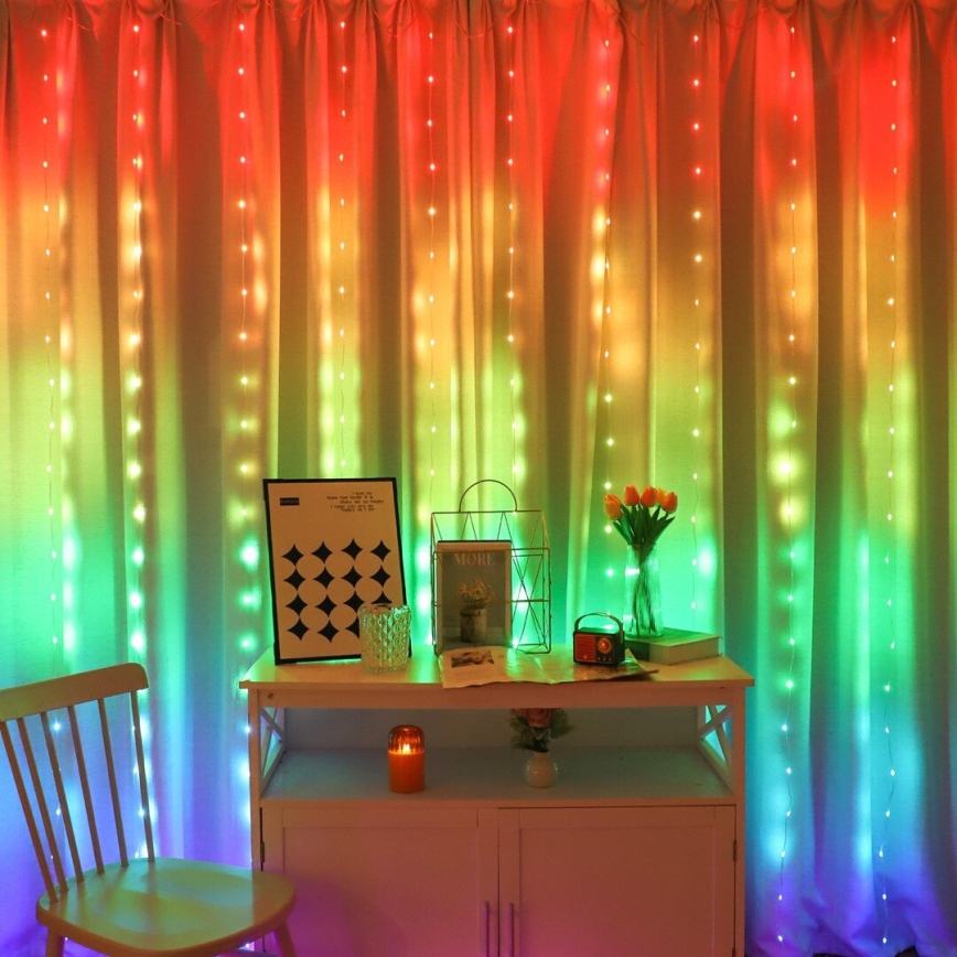 Perdea LED RGB de Crăciun reglabilă WIZARD 300xLED/USB 3x3m + telecomandă