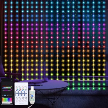 Perdea LED RGB dimabilă de Crăciun WIZARD 400xLED/USB 2x2m + telecomandă