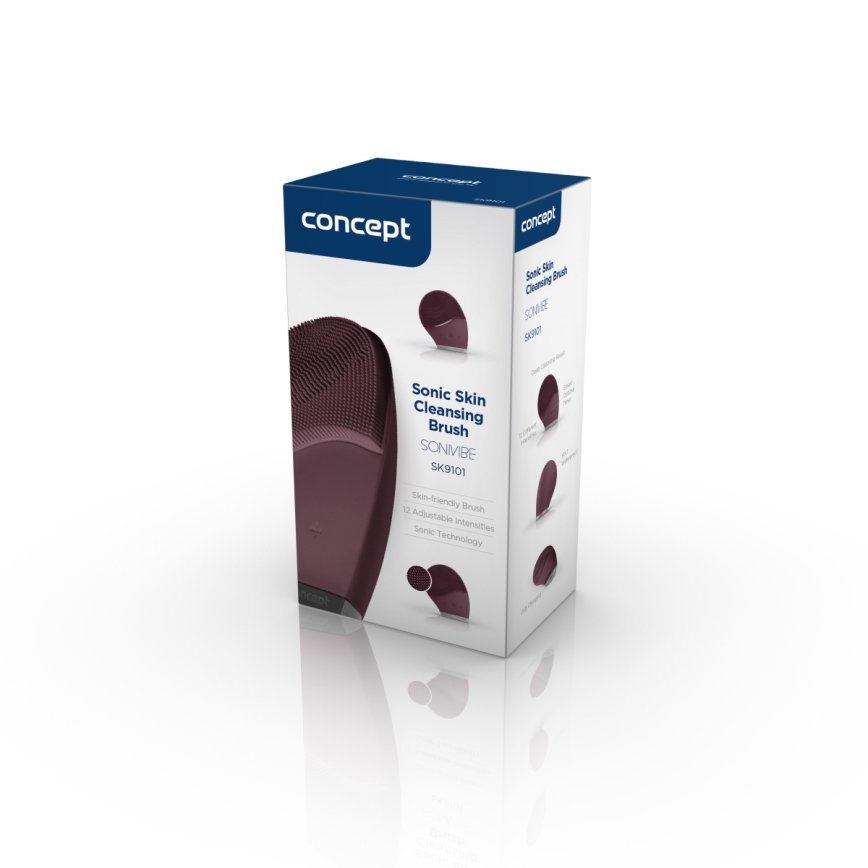 Perie de curățare facială SONIVIBE Concept SK9101, 2W/5V, 250 mAh, IPX7, roșie