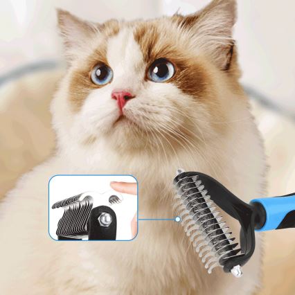 Perie și țesală pentru câini și pisici Nobleza albastru 9 cm