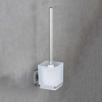 Perie WC WENKO 22695100-WC VACUUM-LOC QUADRO ED 9,5x37 cm argintiu/crom lucios/transparent