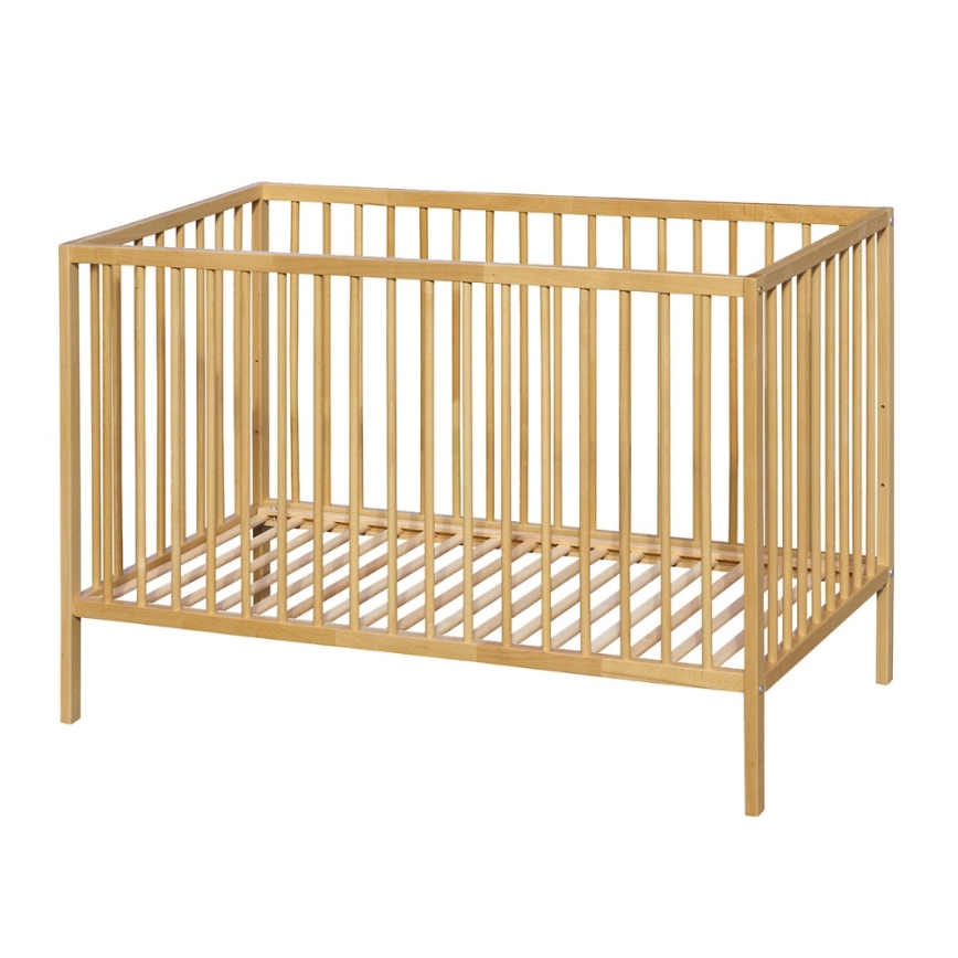 PETITE&MARS - Pătuț pentru bebeluși NELA BEECH 120x60 cm cu barieră de protecție, fag