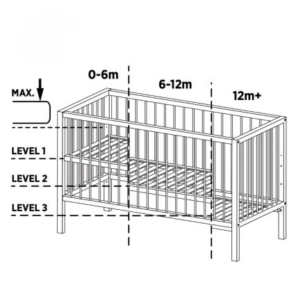 PETITE&MARS - Pătuț pentru bebeluși NELA BEECH 120x60 cm cu barieră de protecție, fag