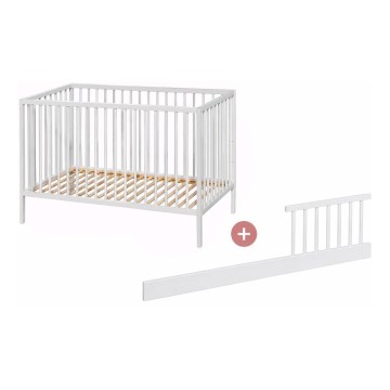 PETITE&MARS - Pătuț pentru copii NELA BEECH 120x60 cm alb/fag + barieră de protecție