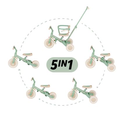 PETITE&MARS - Tricicletă 5 în 1 pentru copii TURBO LIMITED Verde Twist