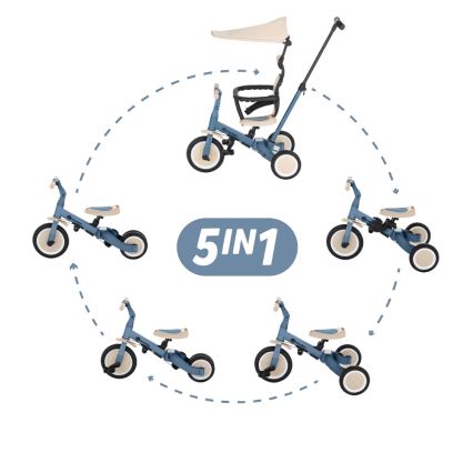 PETITE&MARS - Tricicletă 5-în-1 pentru copii TURBO PLUS Albastru Ocean