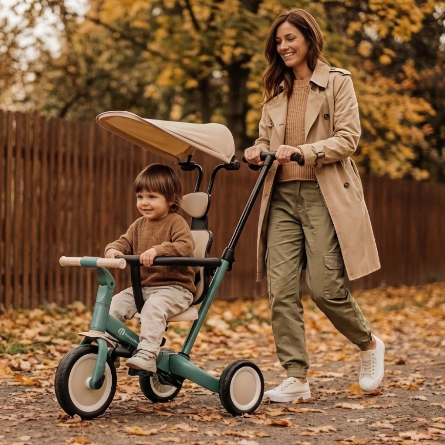 PETITE&MARS - Tricicletă multifuncțională 5 în 1 TURBO PLUS, Verde Misty