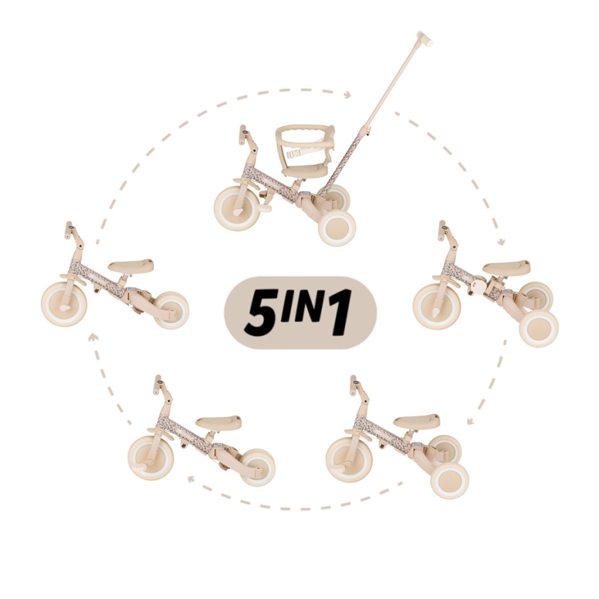 PETITE&MARS - Tricicletă pentru copii 5 în 1 TURBO LIMITED Pajiștea roz