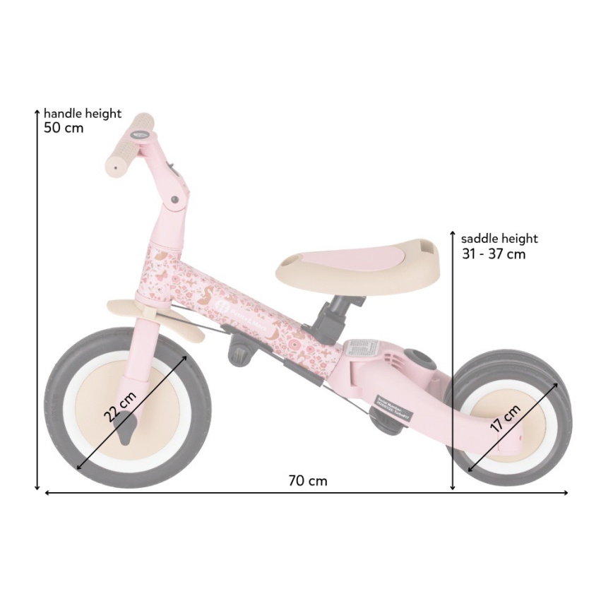 PETITE&MARS - Tricicletă pentru copii 5 în 1 TURBO LIMITED Rosy Wilderness