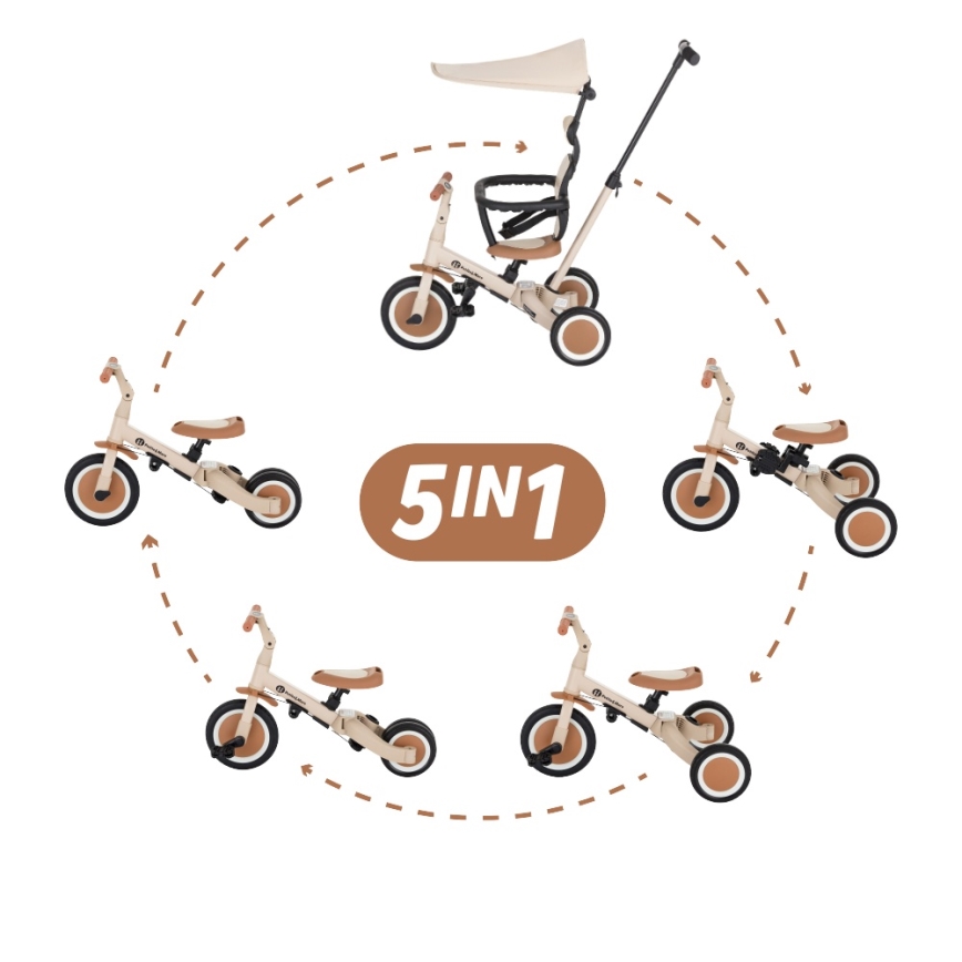 PETITE&MARS - Tricicletă pentru copii 5 în 1 TURBO PLUS Desert Sand