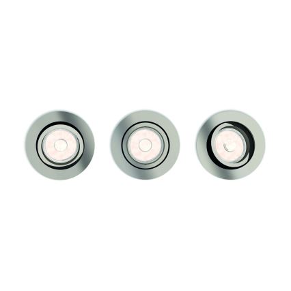 Philips - Set de 3 corpuri de iluminat încastrate LED RGBW, reglabile, 1xGU10/4,8W/230V, crom mat + telecomandă