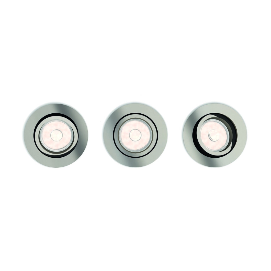 Philips - Set de 3 corpuri de iluminat încastrate LED RGBW, reglabile, 1xGU10/4,8W/230V, crom mat + telecomandă