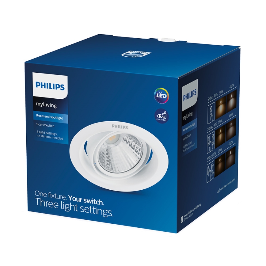 Philips - Spot LED încastrat dimabil SCENE SWITCH, 5W, 230V, 4000K