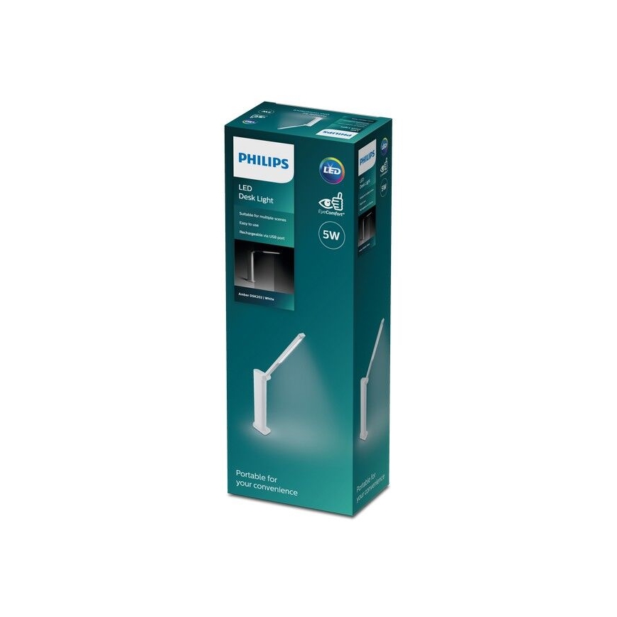 Philips - Lampă de birou LED cu touch reglabilă AMBER LED/5W/5V 1800 mAh albă