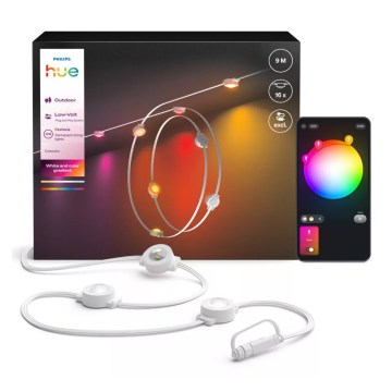 Philips - Hue FESTAVIA, ghirlandă luminoasă LED RGBW pentru exterior, extensibilă și reglabilă, 16 x LED, 9 m, 1000–20000 K, IP65