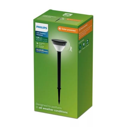 Philips - Lampă solară LED cu senzor KYNA, 3,8 W, 3,7 V, 800 mAh, 2700 K, IP44, negru