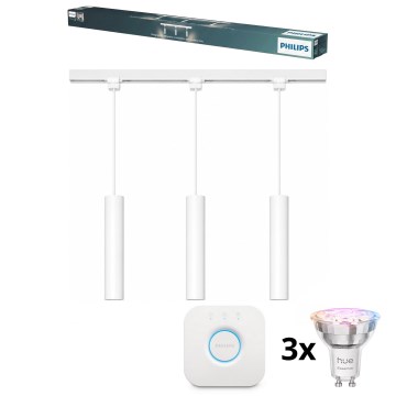 Philips - Lampă suspendată LED RGBW dimabilă pe cablu pentru sistem de șină EASYLINK HUE, 3xGU10/4,7W/230V, 2200–6500K, 1 m, alb + Hue Bridge