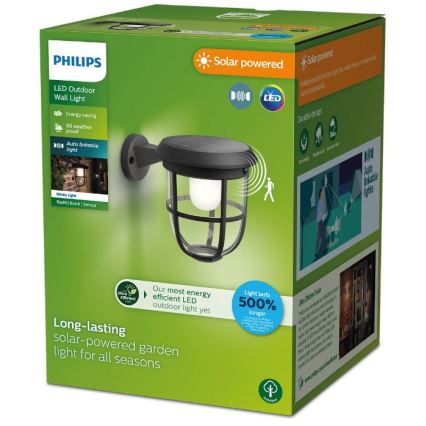 Philips - Lampă solară de perete cu LED, senzor de mișcare și crepuscul RADII LED/1,3W/3,7V 2000 mAh 3000K IP44