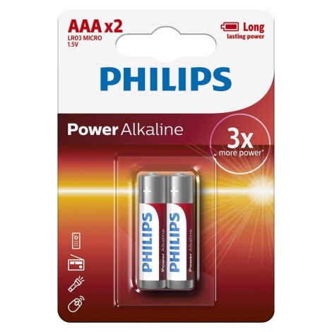 Philips LR03P2B/10 - 2 buc Baterie alcalina AAA POWER ALKALINE 1,5V