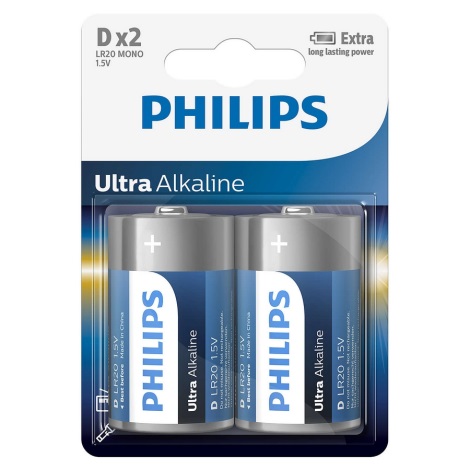 Philips LR20E2B/10 - 2 buc Baterie alcalina D ULTRA ALKALINE 1,5V 15000mAh