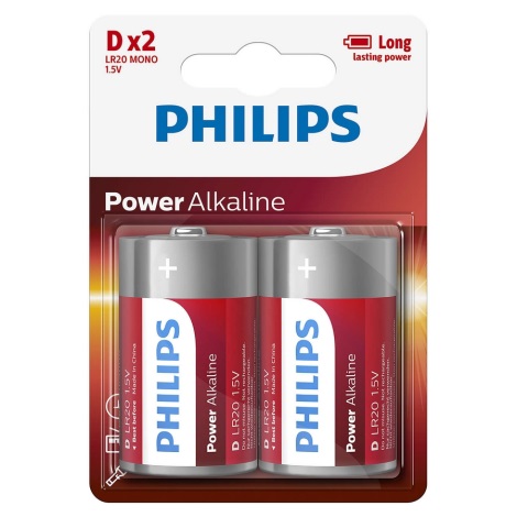 Philips LR20P2B/10 - 2 buc Baterie alcalina D POWER ALKALINE 1,5V 14500mAh