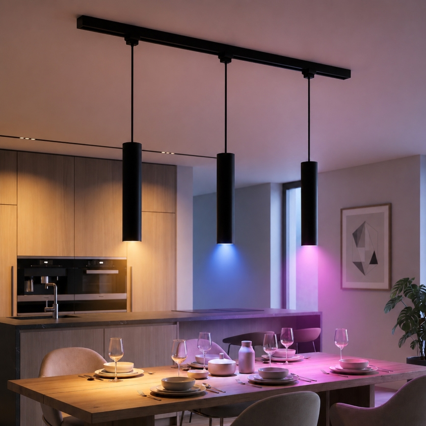 Philips - Lustră LED RGBW dimabilă, cu cablu, pentru sistemul de șine EASYLINK HUE, 3xGU10/4,7W/230V, 2200–6500K, 1 m, negru