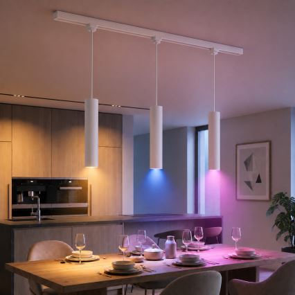 Philips - Lustră LED RGBW dimabilă, suspendată pe cablu, pentru sistemul de șină EASYLINK HUE, 3xGU10/4,7W/230V, 2200-6500K, 1m, albă