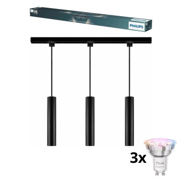 Philips - Lustră LED RGBW dimabilă, cu cablu, pentru sistemul de șine EASYLINK HUE, 3xGU10/4,7W/230V, 2200–6500K, 1 m, negru